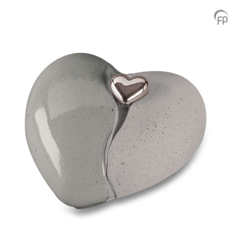 Keramische hart grijs met magnetisch zilver hart