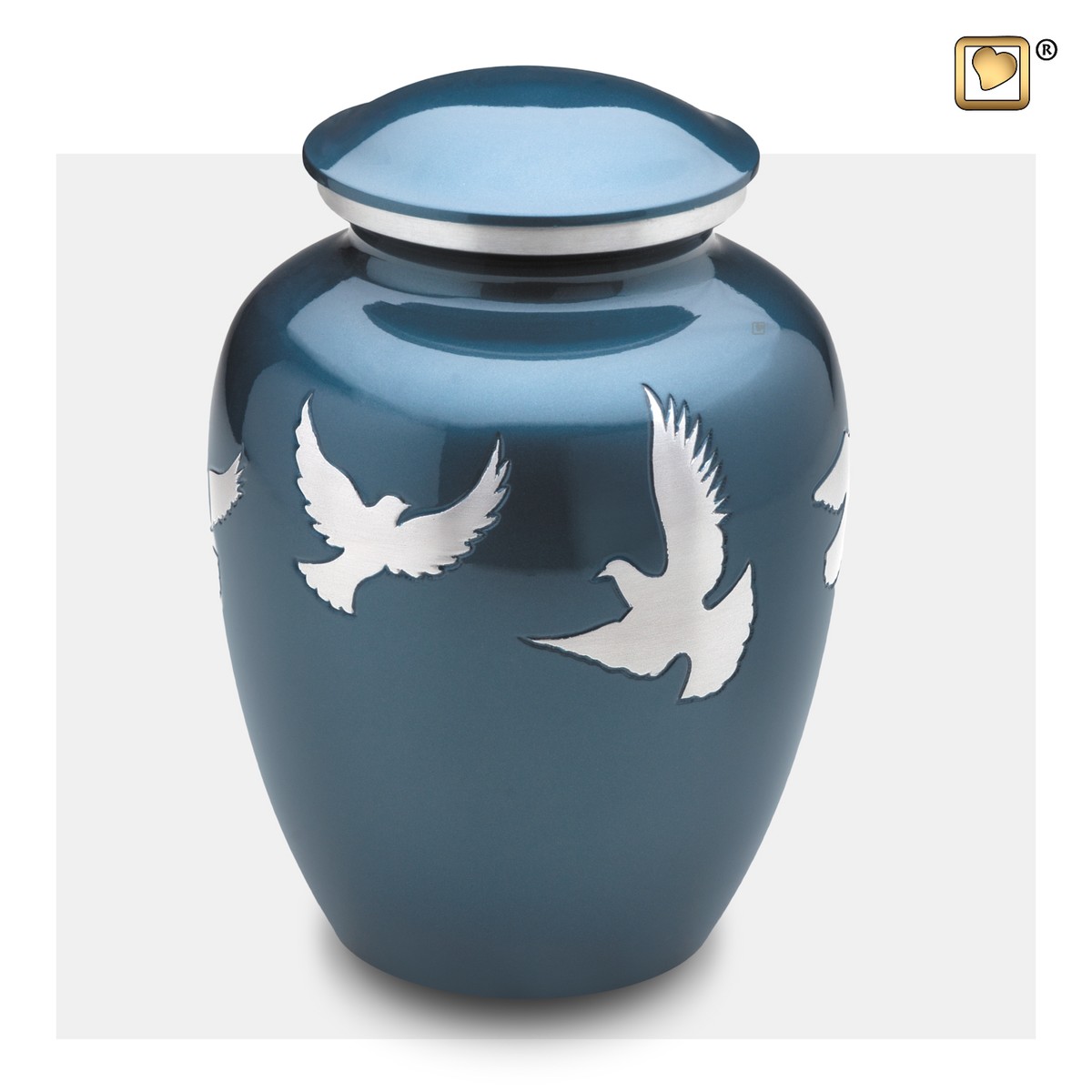 Divine Flying Doves urn Blue&Bru Pewter