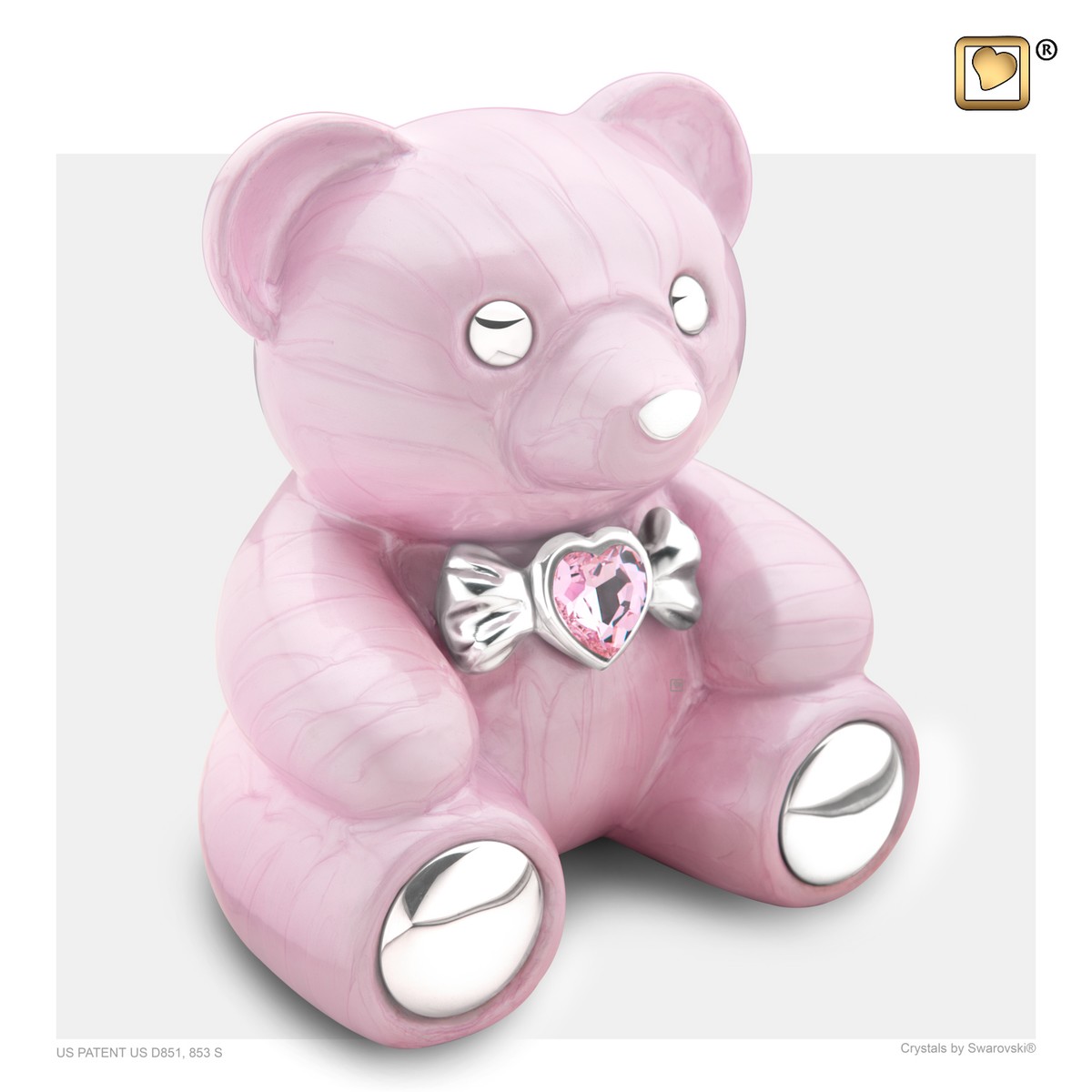 CuddleBear Child urn Pearl Pink&Pol Silverwith Swarovski